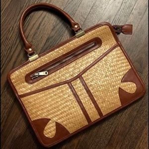 Vintage Straw and Faux Leather Handbag